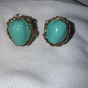 Vintage Stunning Miriam Haskell Turquoise Glass Earrings, Clips